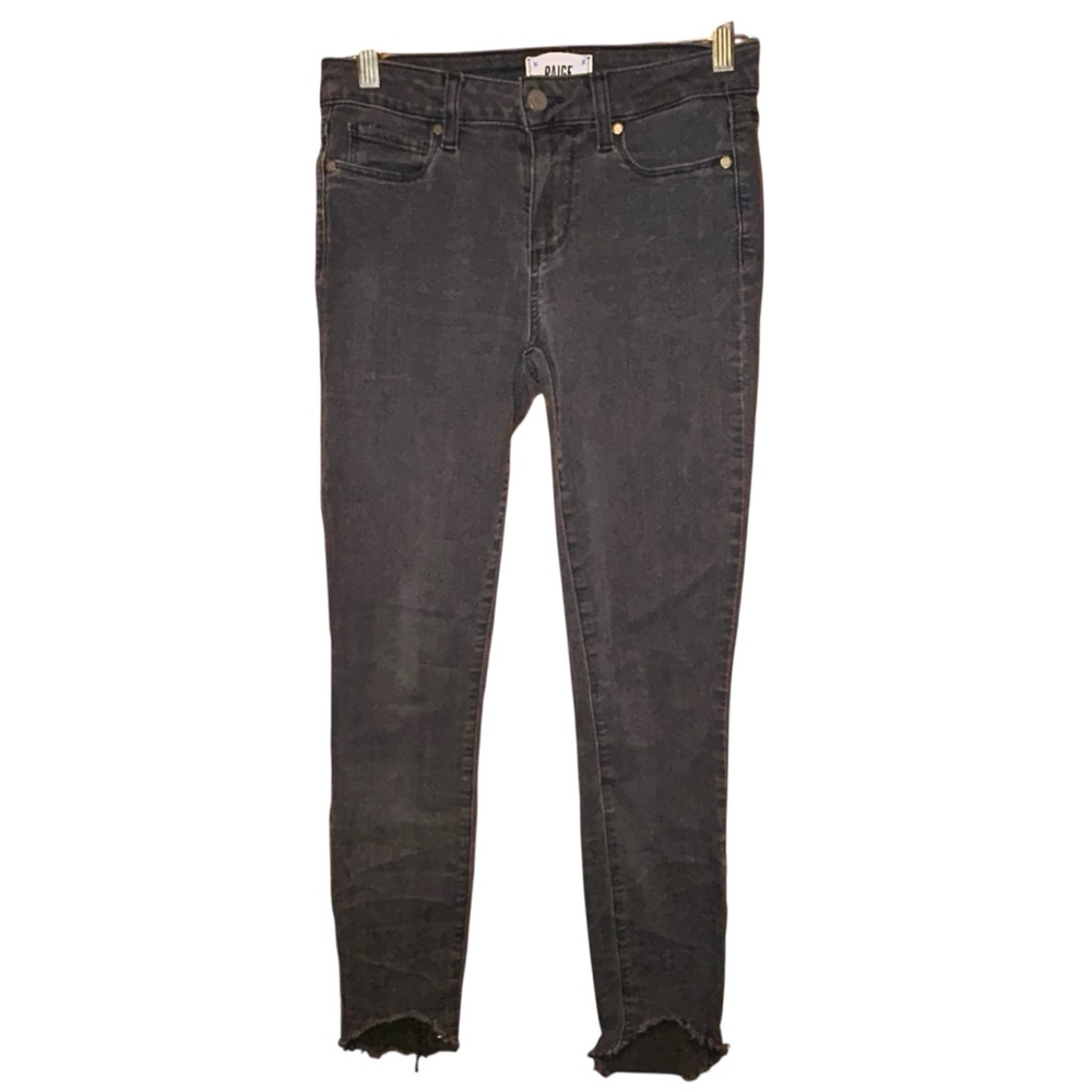 Paige Verdugo Ankle Skinny Jeans Black Raw Hem Size 26‎ Stretch Denim